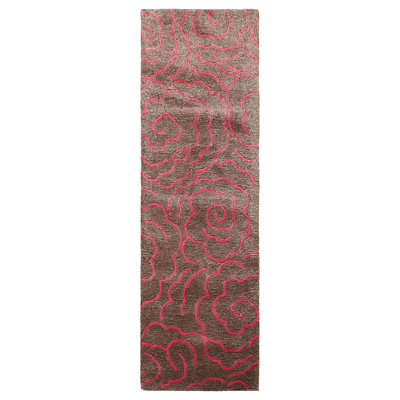 Tapis contemporain en laine multicolore touffeté à la main brun contemporain