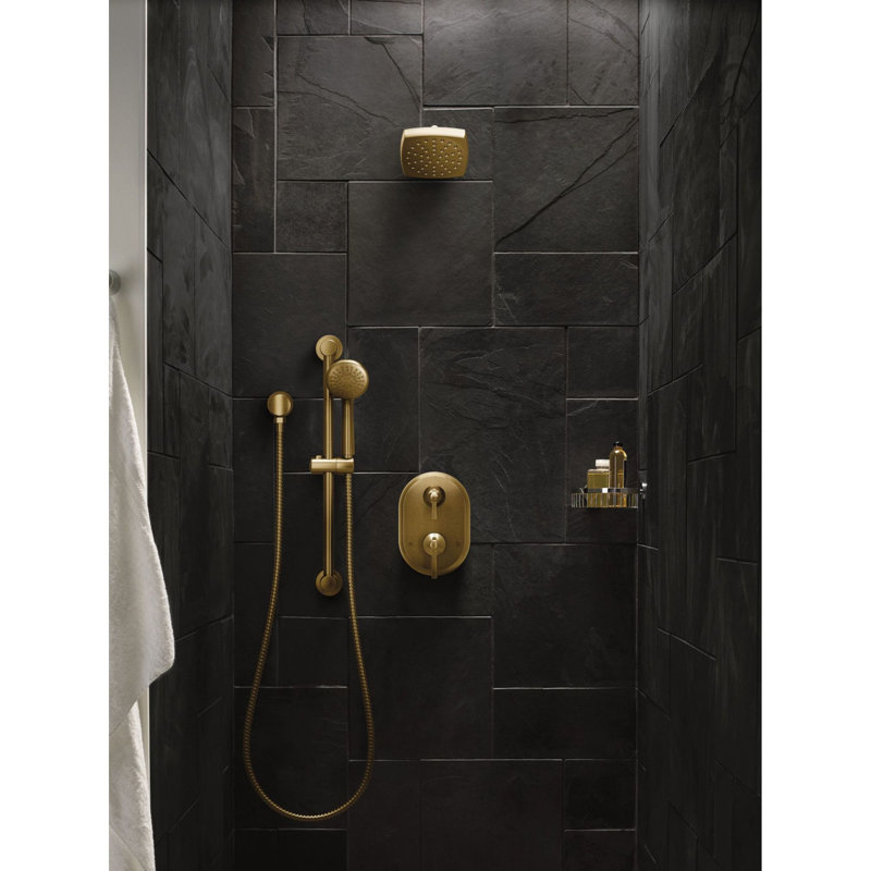 Garniture de douche à 2 poignées Flara M-CORE 3-Series avec valve de transfert intégrée, valve requise, Or brossé
