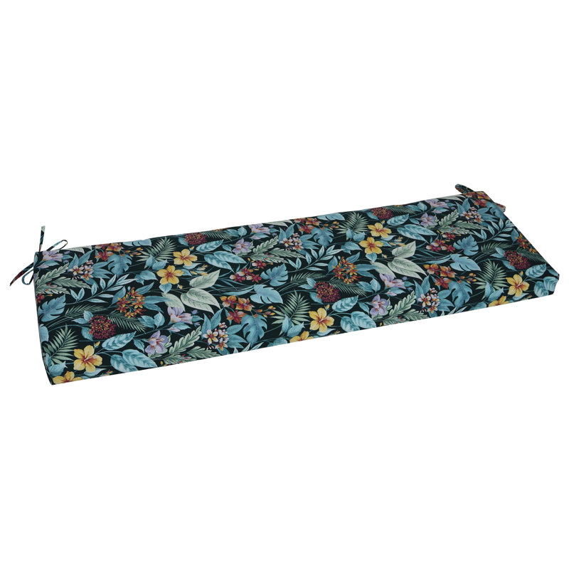 Outdoor Bench Cushion, Blue/Green/Carena Teal Floral, 57" W x 19" D
