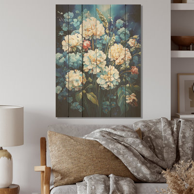 «Blue Flower In Popcorn Serenade I», art sur bois de pin naturel