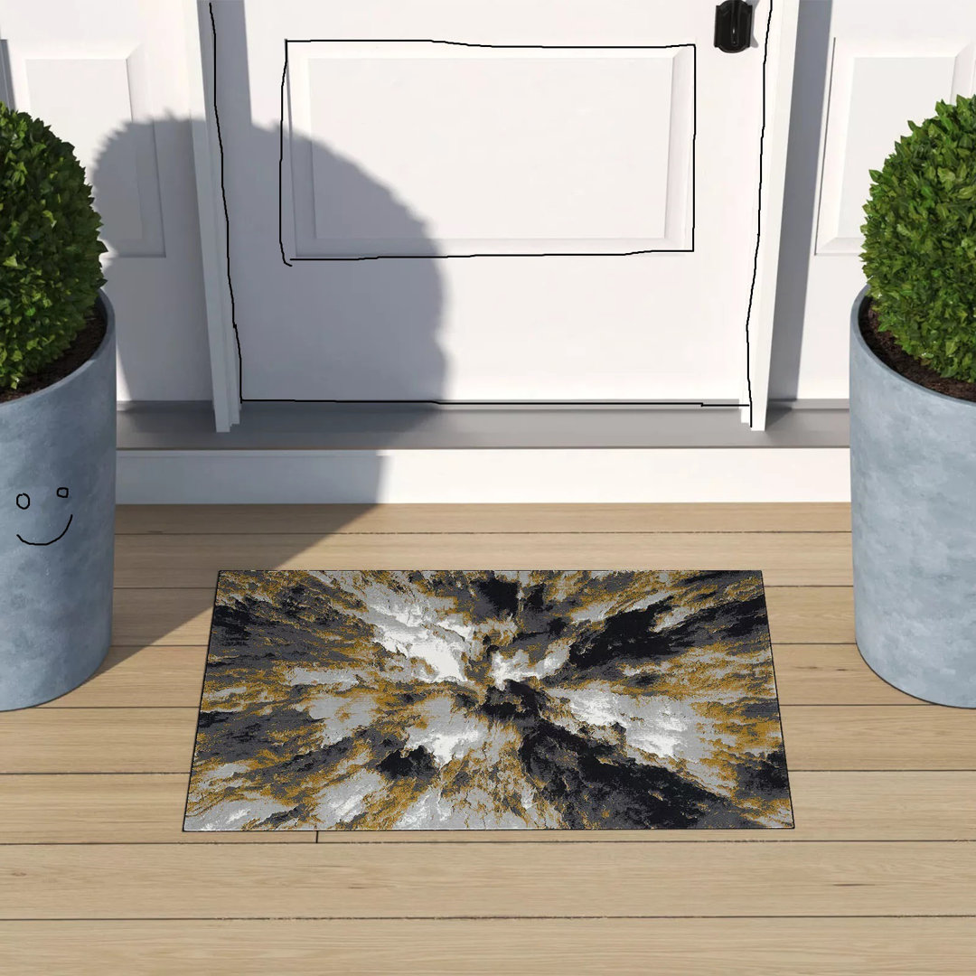 Abstract Machine Woven Flatweave Ochre Area Rug
