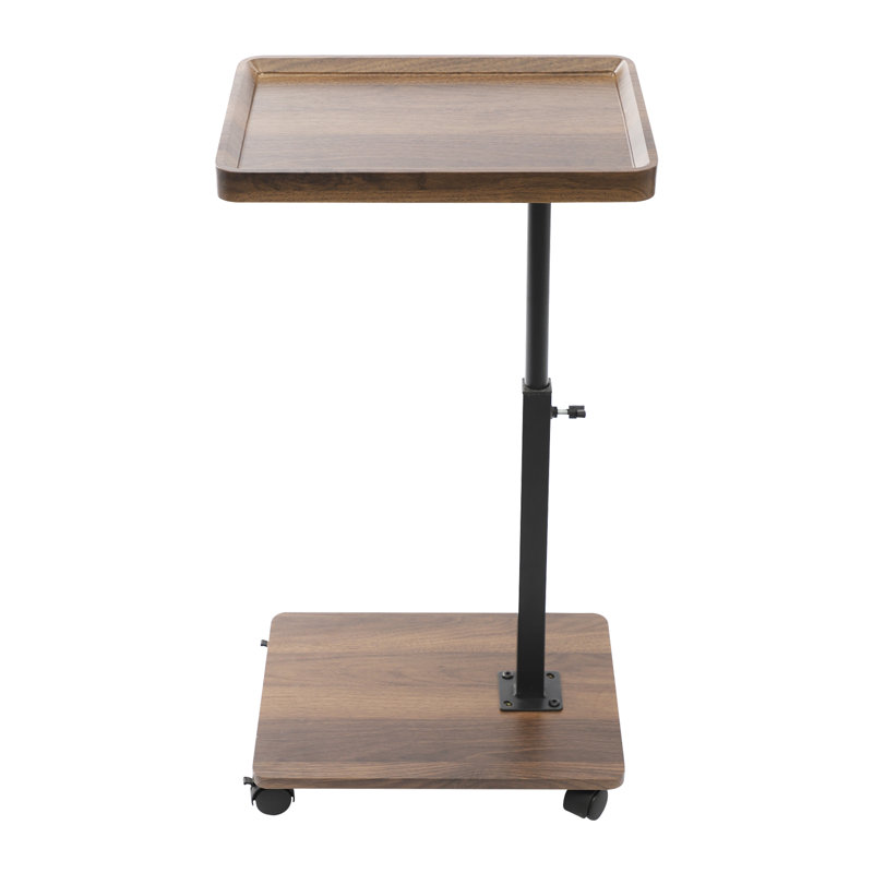 Side Table C-Shaped Height Adjustment End Table Desk With Wheels For Couch Sofa, Walnut