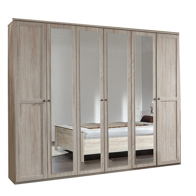 Abiel 6 Door Manufactured Wood Wardrobe, Oak
