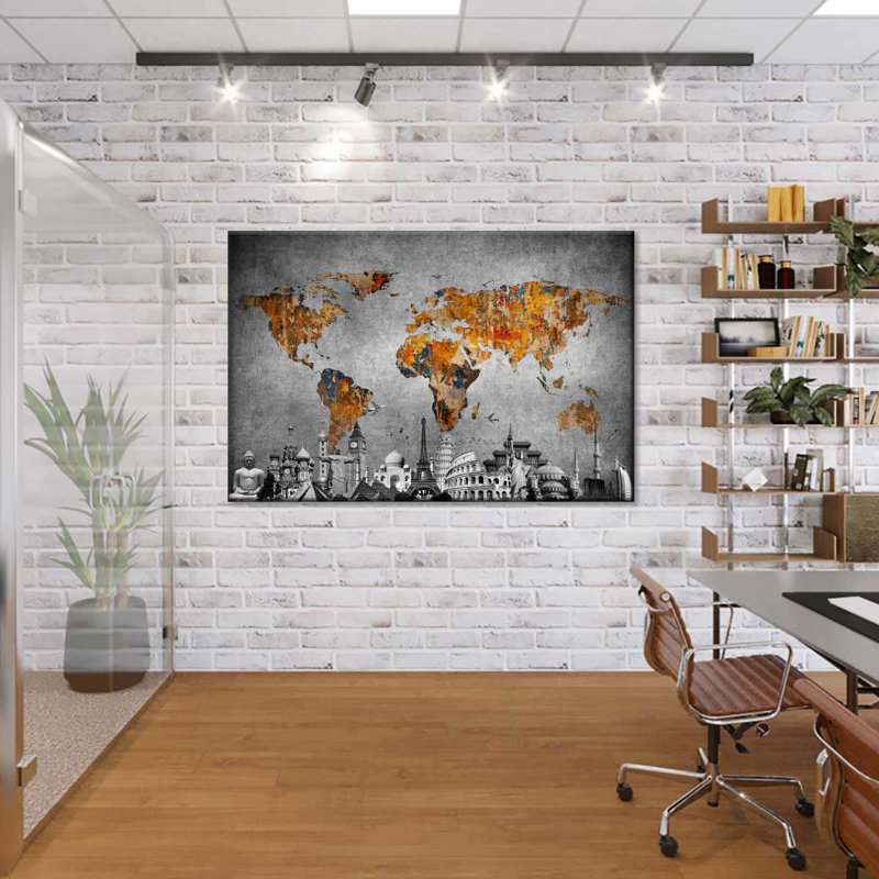 Impression sur toile, "Carte du monde colorée", H 8 po x l 12 po x P 1 po