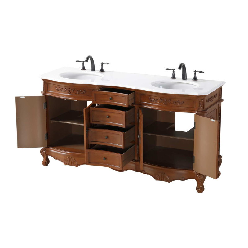 66 inch Double Bathroom Vanity in Teak, Teak
