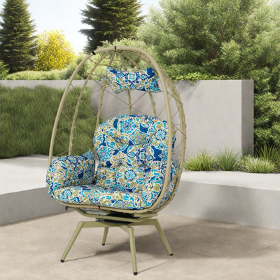 Swivel Patio Lounge Chairs, Steel Rattan Egg Chair For Home Patio