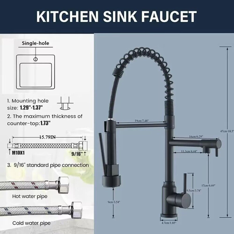 AlenArtWater Faucet Pull Down Kitchen Faucet, Black