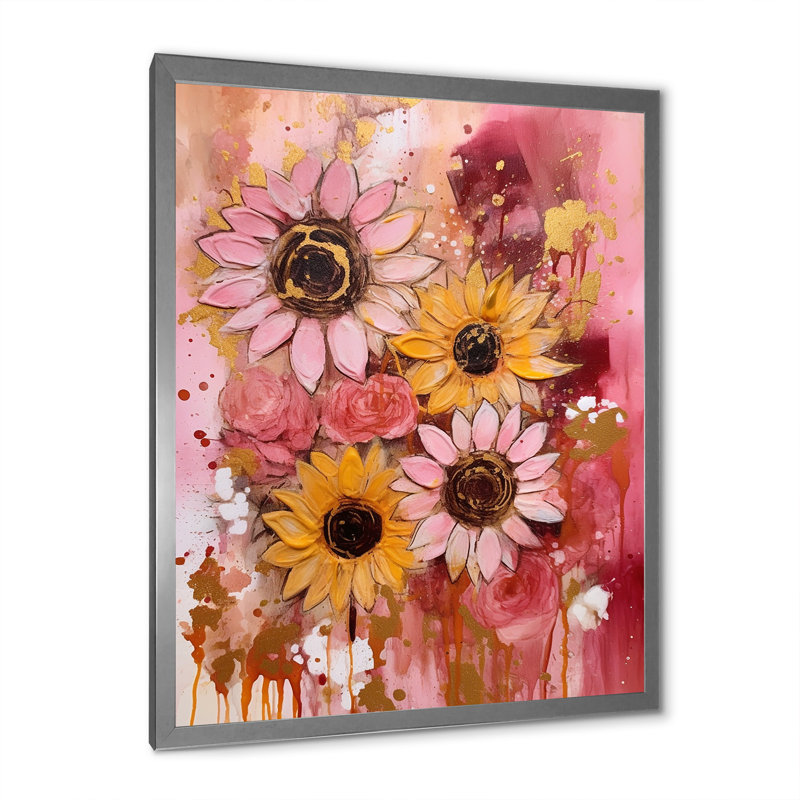 Tournesol jaune et jaune doré sur toile, H 44 po x l 34 po x P 1,5 po, Cadre photo argenté