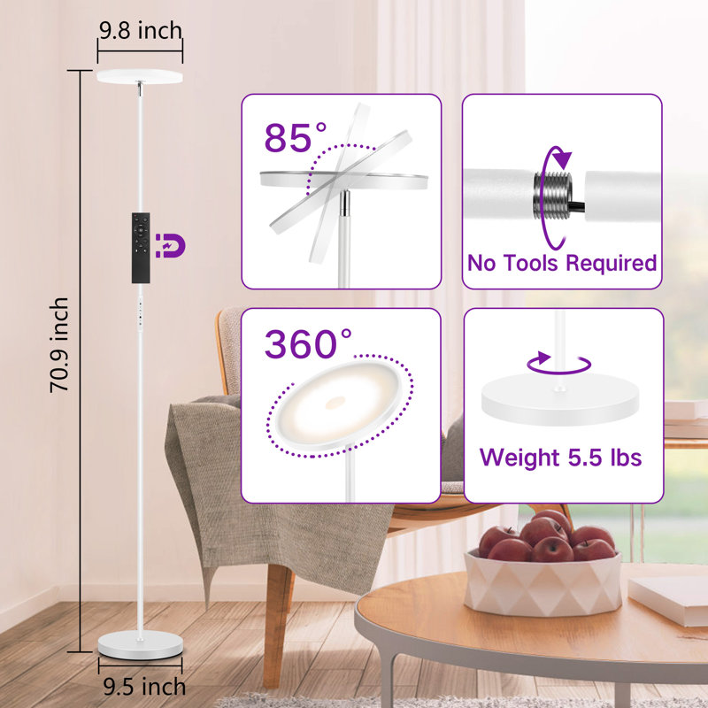 Jernell  LED Dimmable Torchiere Floor Lamp with Remote Control, White