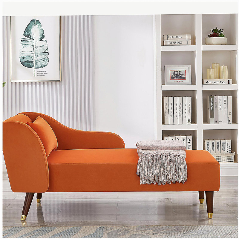 Jibria Modern Chaise Lounge Chair, Orange Velvet