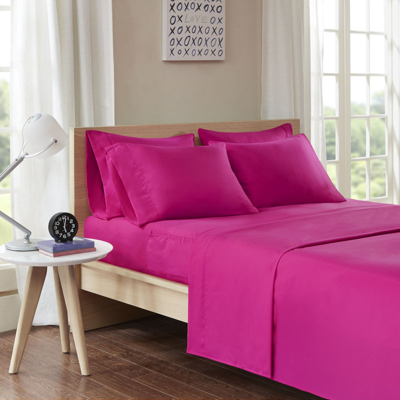 Microfiber Sheet Set with Side Pockets, Queen Sheet Case Pack + Fitted Sheet + 4Pillowcase, Pink