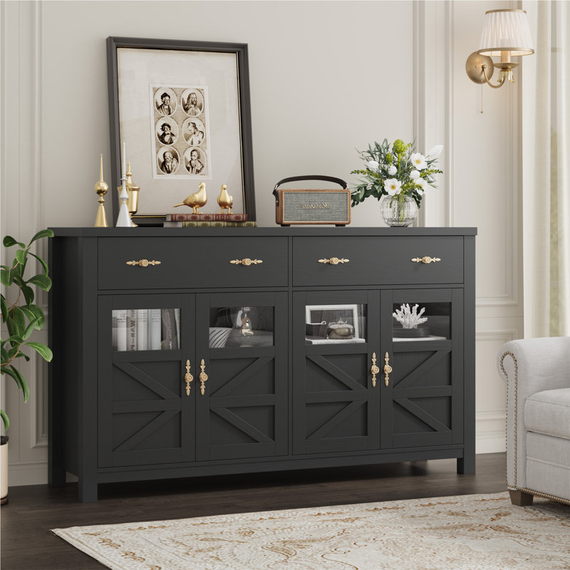 55.1" Nostrand 4 Door Accent Cabinet, Black