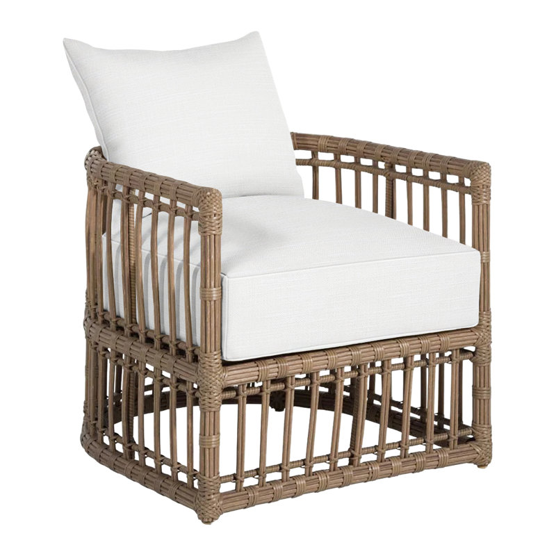 Newport Arm Chair with Cushions, Newport #66 Burlap, Welt, Rollo Lace