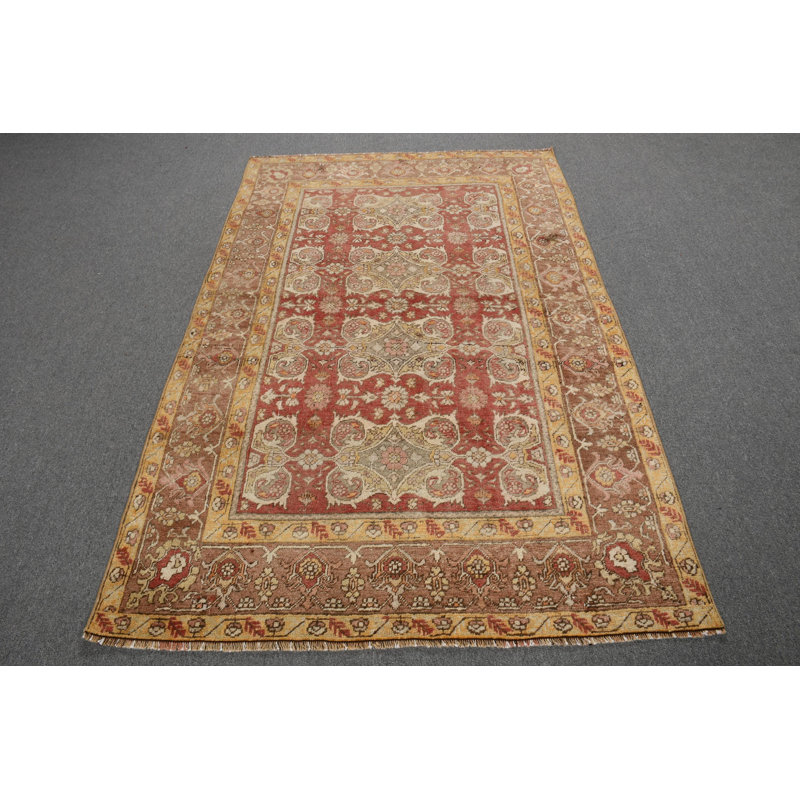 Tapis rétro en laine turque Oushak idéal pour les salons avec un design unique de tapis anatolien