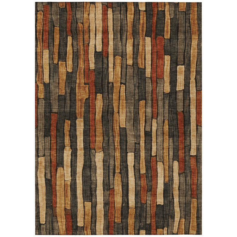 Coffee and Beige Stripe Flat Woven 8' x 10' Indoor/Outdoor Rug