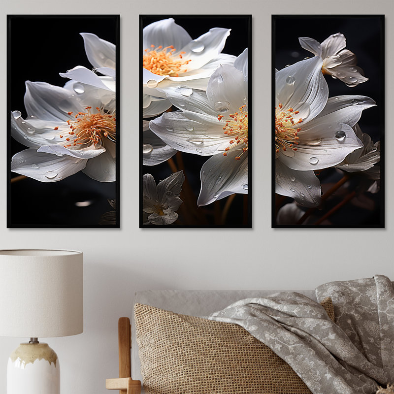 Ensemble de salon Coral Underwater Flowers III - Coastal Coral Under Water, Cadre flottant noir, H 32 po x l 48 po x P 1 po