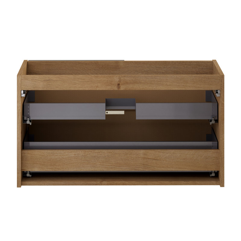 Kora 32" Bamboo Faux Finish Wall-Mounted Single Bathroom Vanity with Integrated Ceramic Top & Handles, Silver, 40"