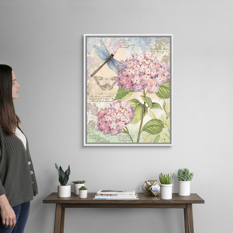 " Pink Hydrangea " Watercolor Painting, 30" H x 24" W x 1.75" D, White Framed Canvas
