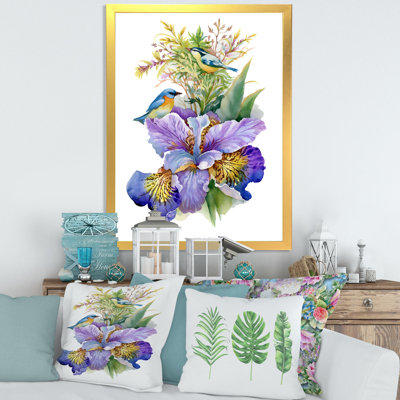 Iris mauve avec oiseaux - Peinture sur toile