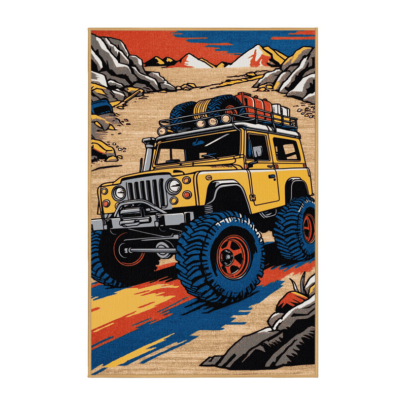 Machine Washable Transportation Brown Area Rug, Rectangle 3' x 5'