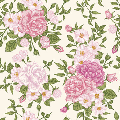 Seamless Pattern Roses - Wrapped Canvas Print