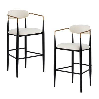 2 Counter Stool - Beige Upholstered With Iron Framework Height Bar Stools (pair) Pu Leather And Long-lasting Frame