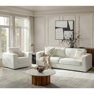 Lucie 2-Piece Modern Square Arm Slipcovered Sofa Set With Down Blend Fill