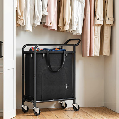 Panier à linge roulant, panier à linge roulant avec poignée haute pour moins se baisser, ouverture par le bas pour un déchargement facile, chariot à linge roulant mince de 150 L pour appartement, dortoir et maison, (noir)