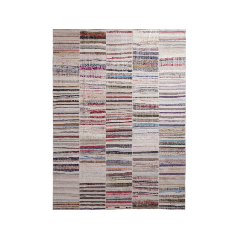 Tapis gris en laine noué à la main de conception unique 8 pi 11 po x 12 pi