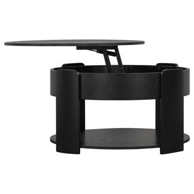 Farmhouse Round Lift Top Coffee Table with Hidden Storage, Adjustable Height Modern Minimalist Round Cocktail Table, Multi-Function Center Accent Table for Small Space Living Room Apartment