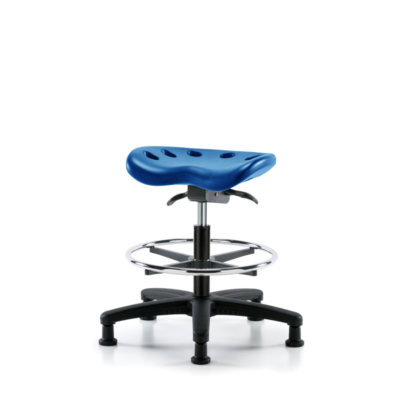 Tabouret de laboratoire à hauteur ajustable Tractor, Bleu, Patins fixes, Noir