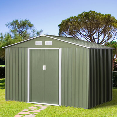 Remise extérieure 9 'x 6' avec toit incliné, pour le rangement de l'équipement de jardin - 2 portes coulissantes, 4 évents, cour, garage, accessoires de pelouse