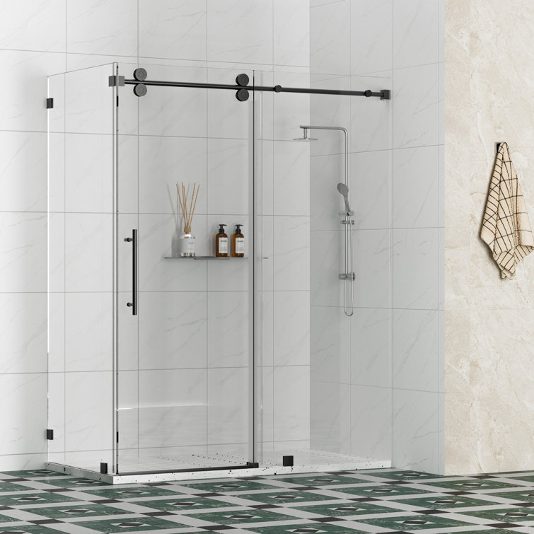 Radiance 66 In. W X 35 In. D X 76 In. H Sliding Frameless Corner Shower Enclosure With Clear Glass
