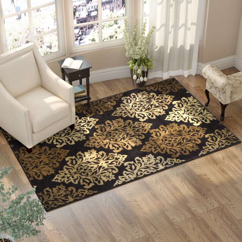 Valarie Contemporary Floral Damask Indoor Area Rug, Rectangle 4' x 6'