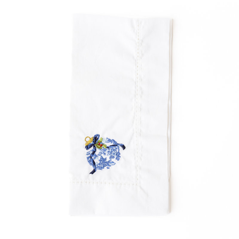 Serviette de table brodée Chinoiserie, Bleu