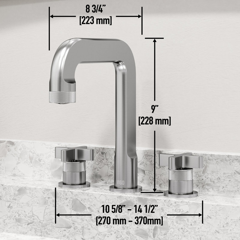 Wythe Widespread 3-Hole Bathroom Faucet, 2-Handle High Arc With Cross Knob Handles In Brushed Nickel, Brushed Nickel