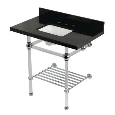 Kingston Brass Templeton 36-Inch Black Granite Console Sink with Acrylic Legs and Shelf (8-Inch, 3-Hole)