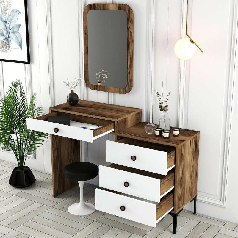 Chelcie Writing Desk, Walnut/White