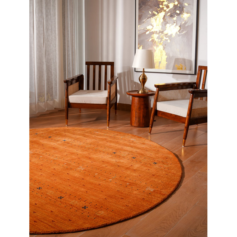 St Catherine Hand Knotted Loom Wool Eco-Friendly Area Rugs - Round, Orange Color, Contemporary Modern Design, High Pile Thick Handmade Anti Skid Area Rugs for Living Room, Bed Room
