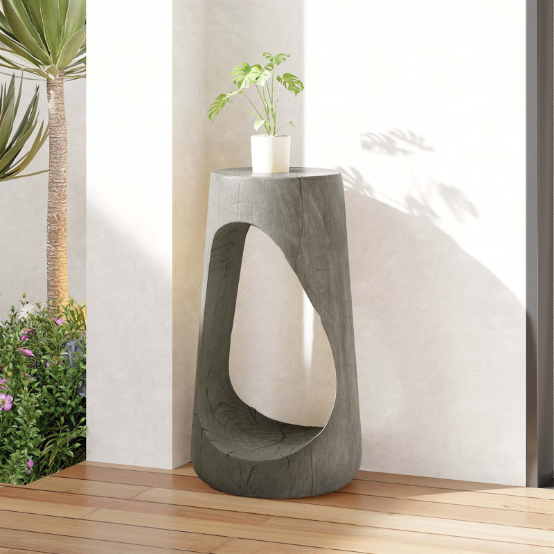 Table d'appoint d'extérieur au design creux, au poids de béton et à texture de bois pour le patio, le balcon et la piscine