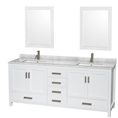 Sheffield 80" Freestanding Double Bathroom Vanity with Marble Top with 24" Mirrors