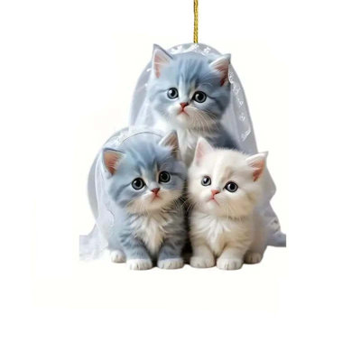 Acrylic Flat Cute Three Kittens Pendant