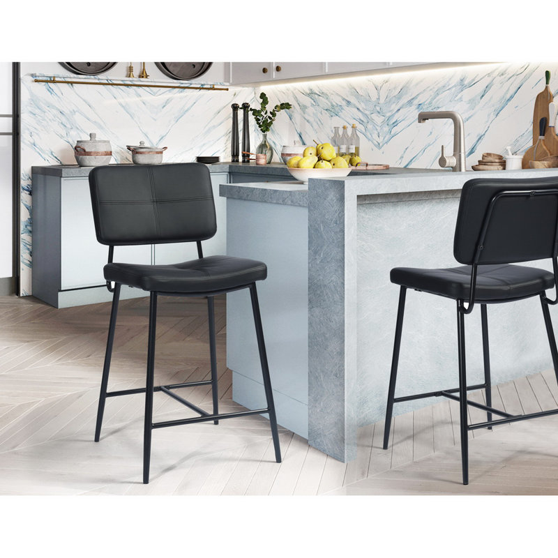 Chelsei Upholstered PU Leather Bar Stool for Kitchen Bistro Pub Armless Modern Bar Chair with Metal Base, Black