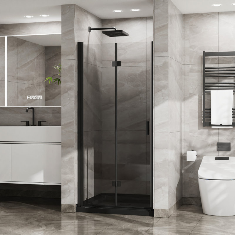 Porte de douche en verre trempé sans cadre 1/4 po en verre trempé transparent, pliable