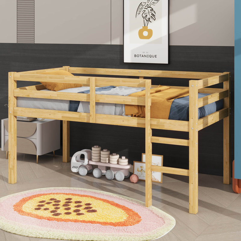 Twin Raised Loft Bed With Ladder, Natural