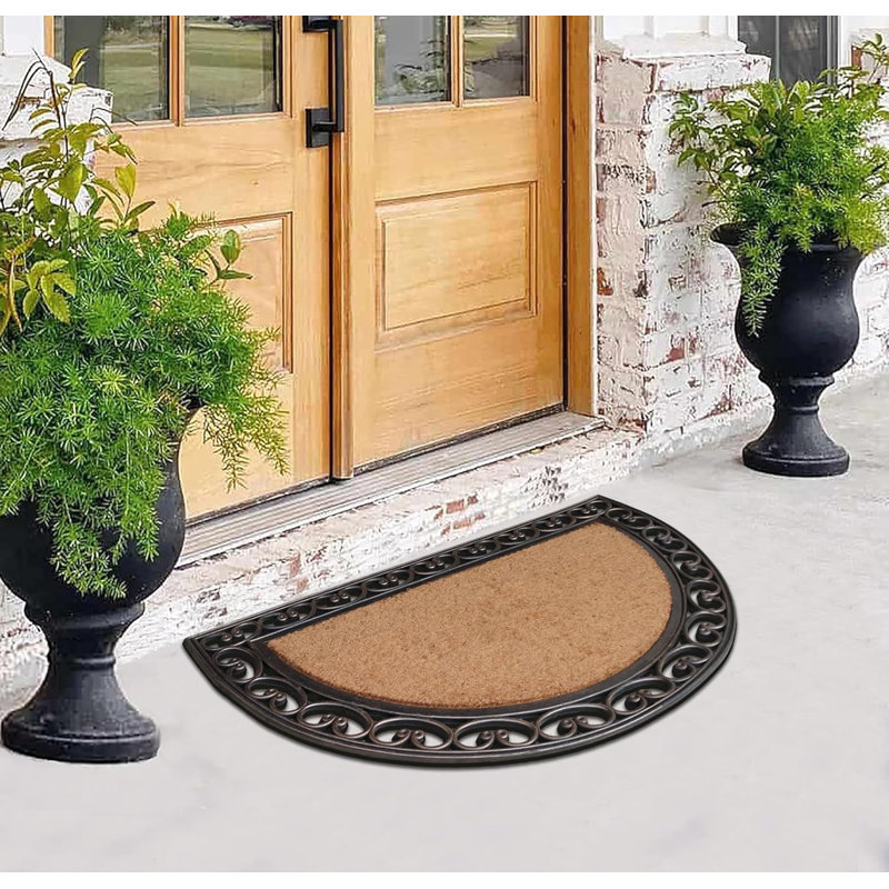 Tapis de porte d'extérieur antidérapant Berkie, Noir / beige
