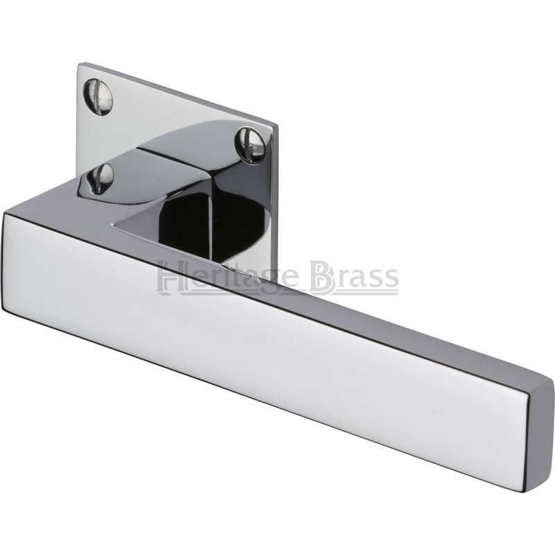 Heritage Brass Bauhaus Heritage Door Handle Lever Latch on Square Rose Dorsey BH Design, Polished Chrome