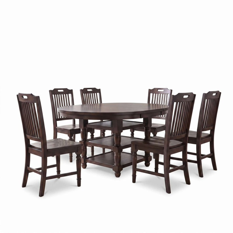 Ensemble repas 7 pièces Powers Classic Farmhouse - brun foncé, Dark Brown, 7 Pieces: Table, 6 Chairs