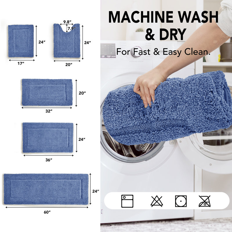 Super Soft Thick Plush Tufted Bathroom Rug, 24" W x 36" L, Blue