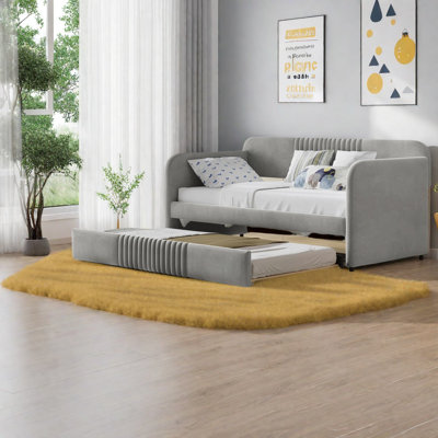 Elegant Twin Daybed With Trundle, Upholstered Velvet, Space-saving Home Solution